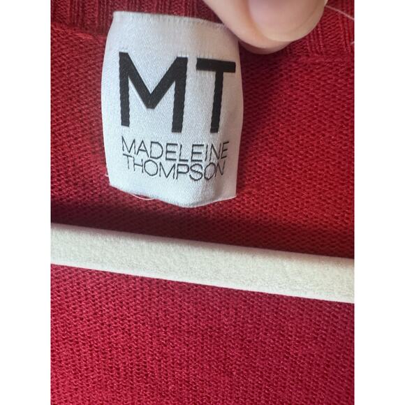 Madeleine Thompson Womens Red Knit Ribbed Trim Cardigan Sweater L NWT Valentine - Picture 4 of 12
